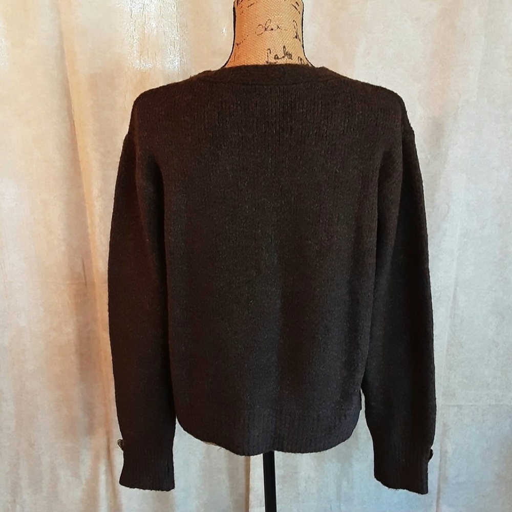 NWOT Chocolate Brown V-neck Cardigan Hammered Gold Heart Buttons Sz L - Picture 6 of 10